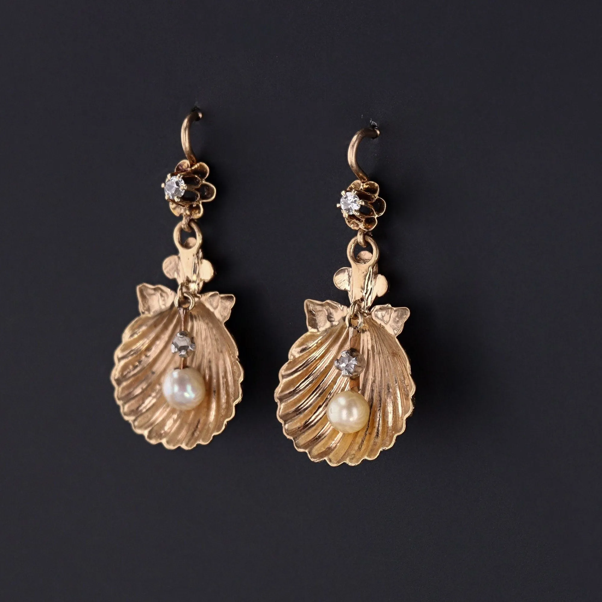 Antique Shell Earrings of 14k Gold