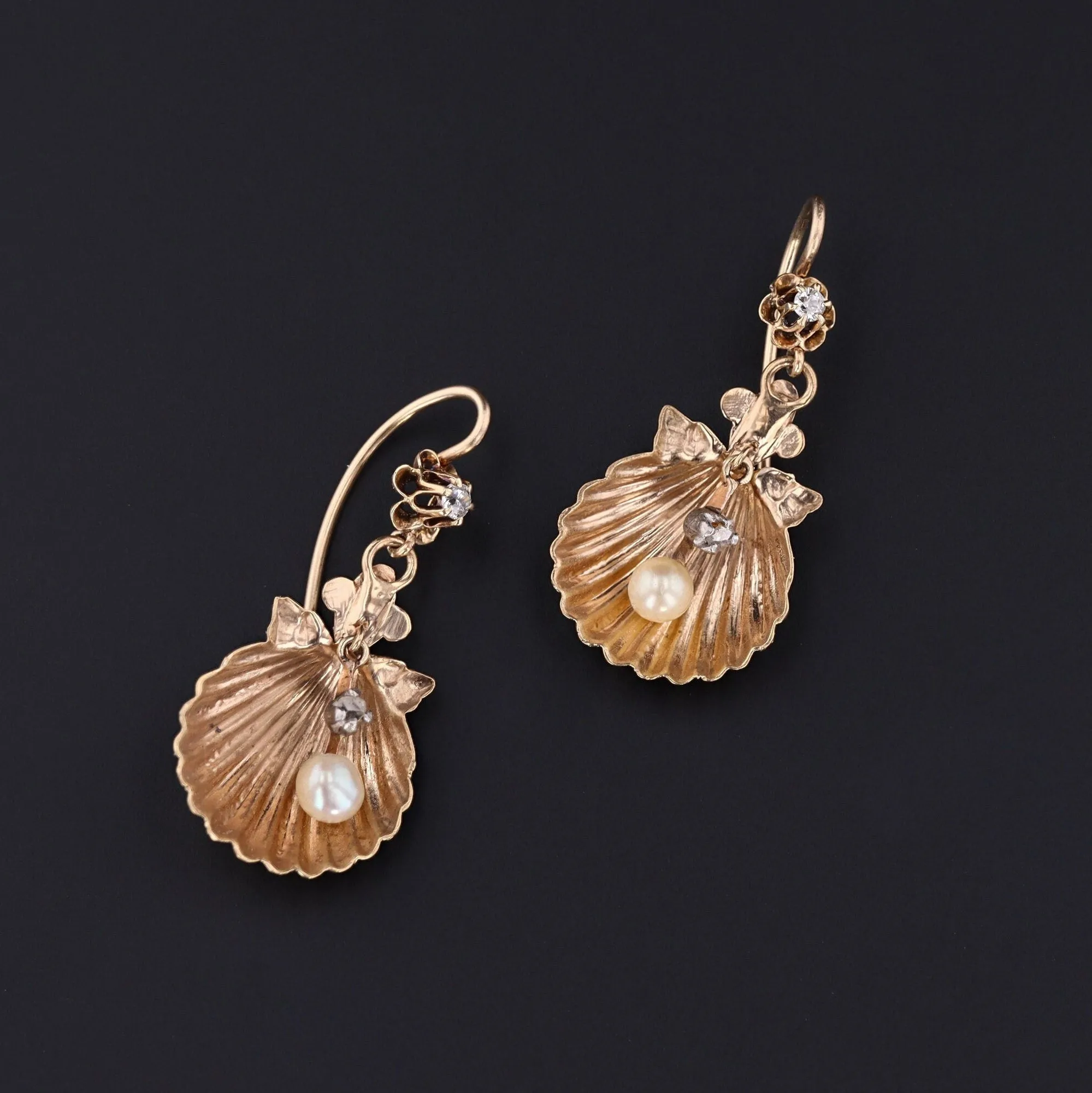 Antique Shell Earrings of 14k Gold