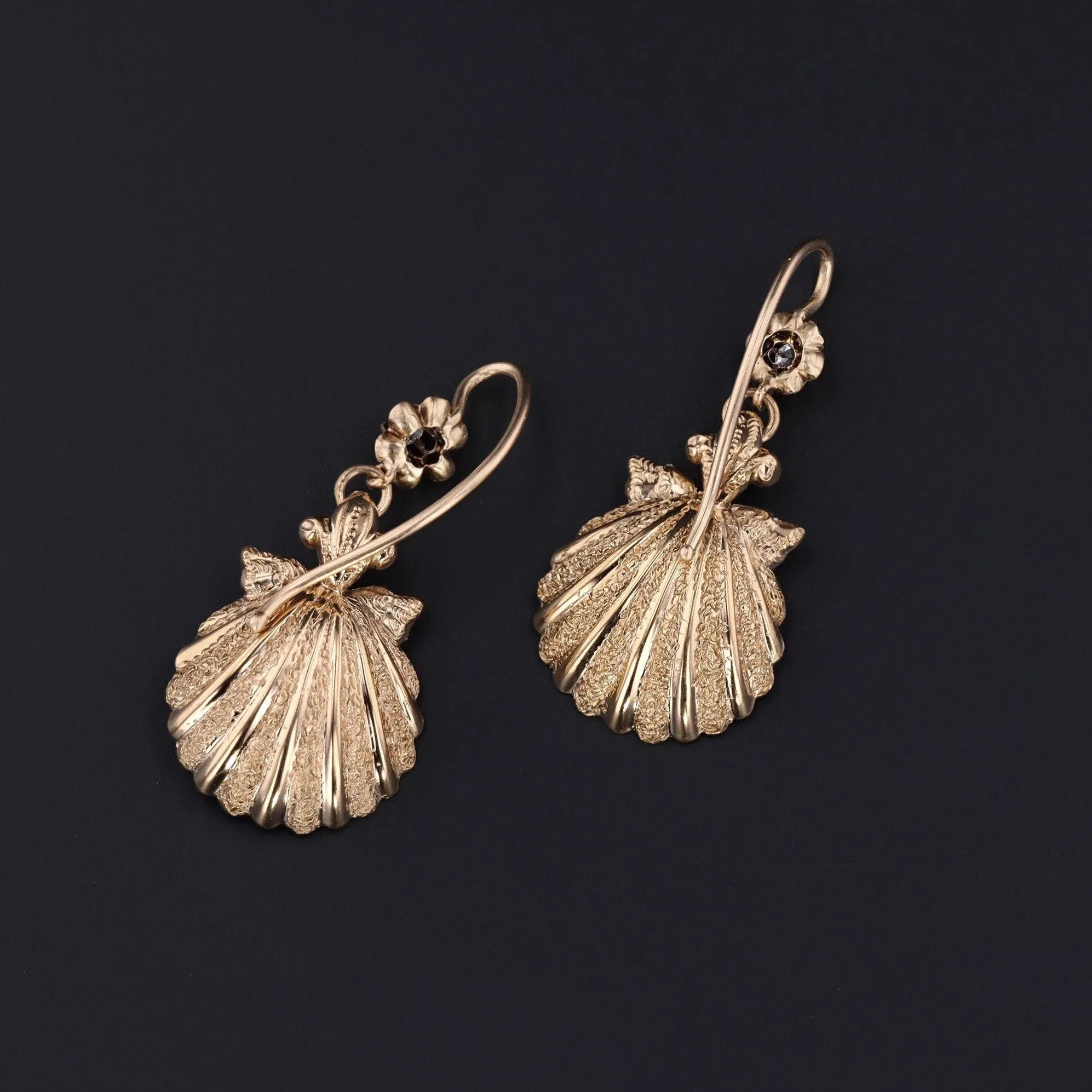 Antique Shell Earrings of 14k Gold