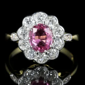 Antique Victorian Pink Sapphire Diamond Ring 18Ct Gold