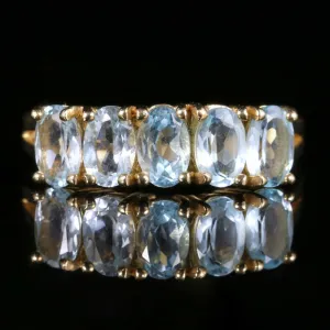 Aquamarine Five Stone Ring 9Ct Yellow Gold