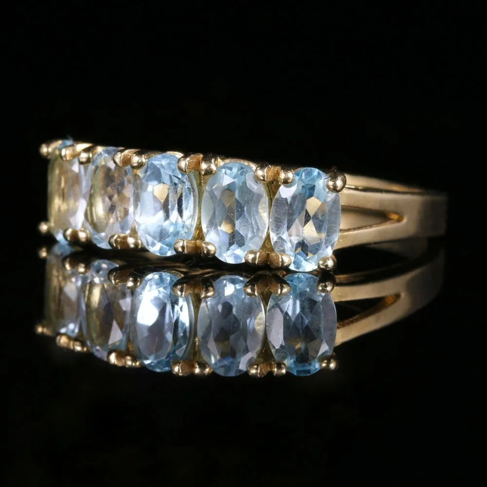 Aquamarine Five Stone Ring 9Ct Yellow Gold