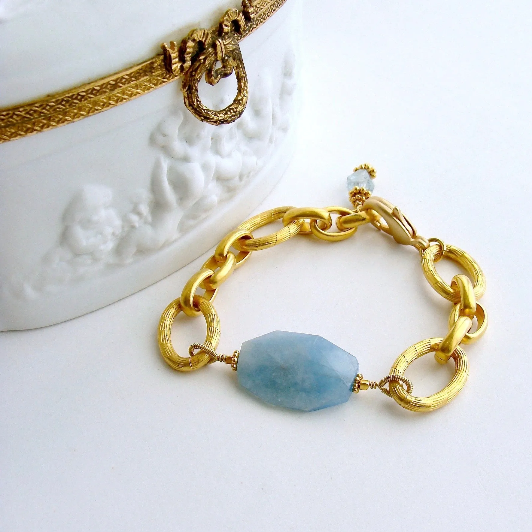 Aquamarine Nugget Heavy Gold Vermeil Links Bracelet - Brynn Bracelet