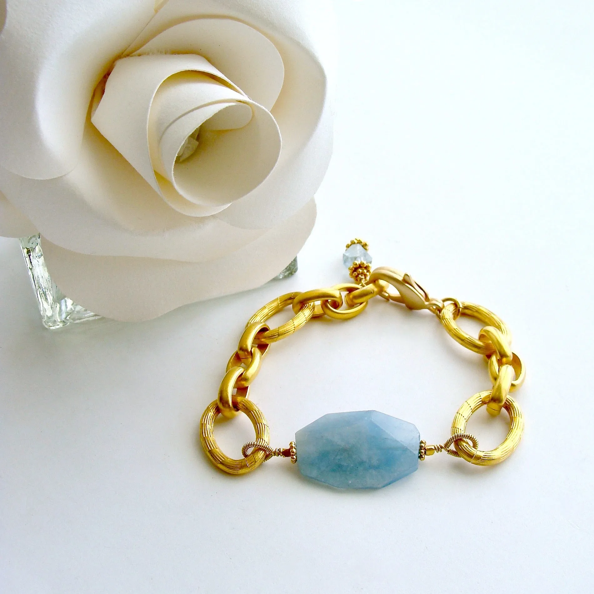 Aquamarine Nugget Heavy Gold Vermeil Links Bracelet - Brynn Bracelet