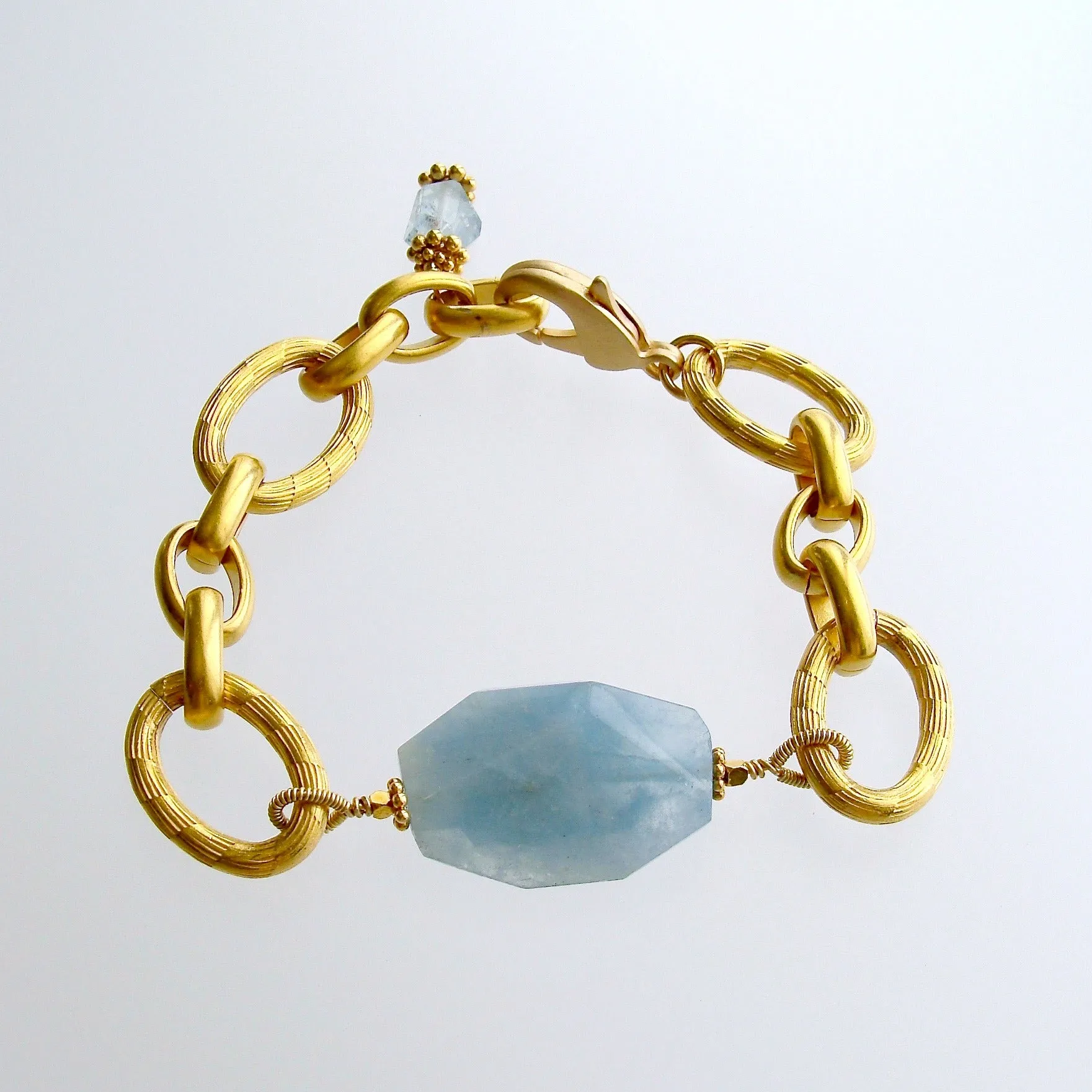 Aquamarine Nugget Heavy Gold Vermeil Links Bracelet - Brynn Bracelet