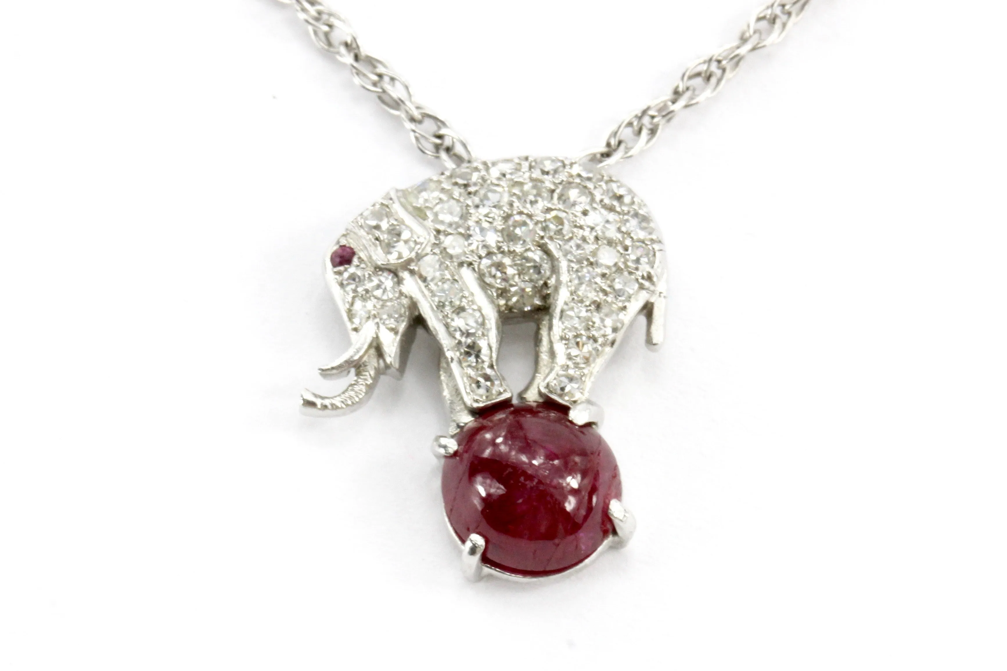 Art Deco White Gold & Platinum Diamond & Ruby Station Necklace c.1920's