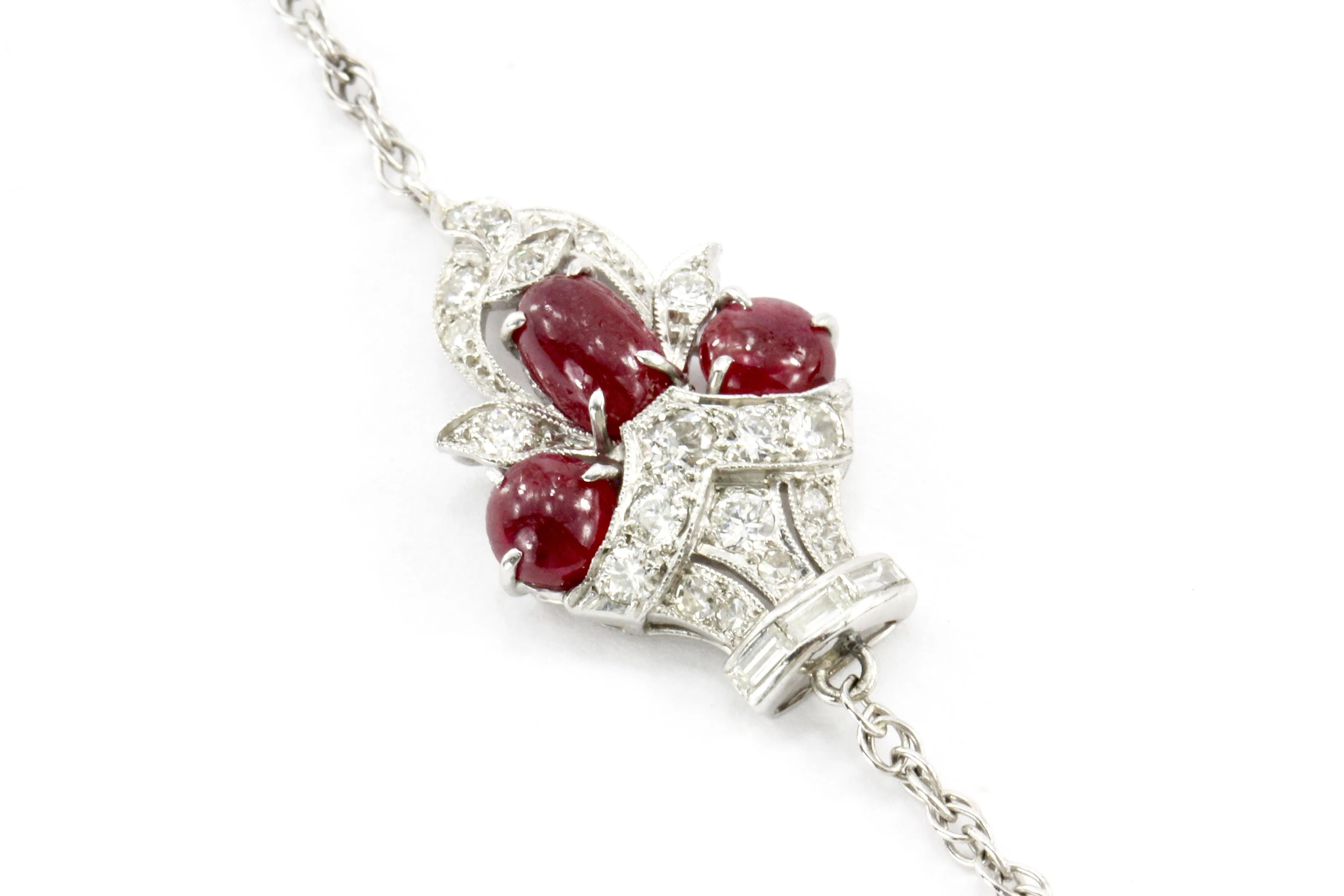 Art Deco White Gold & Platinum Diamond & Ruby Station Necklace c.1920's