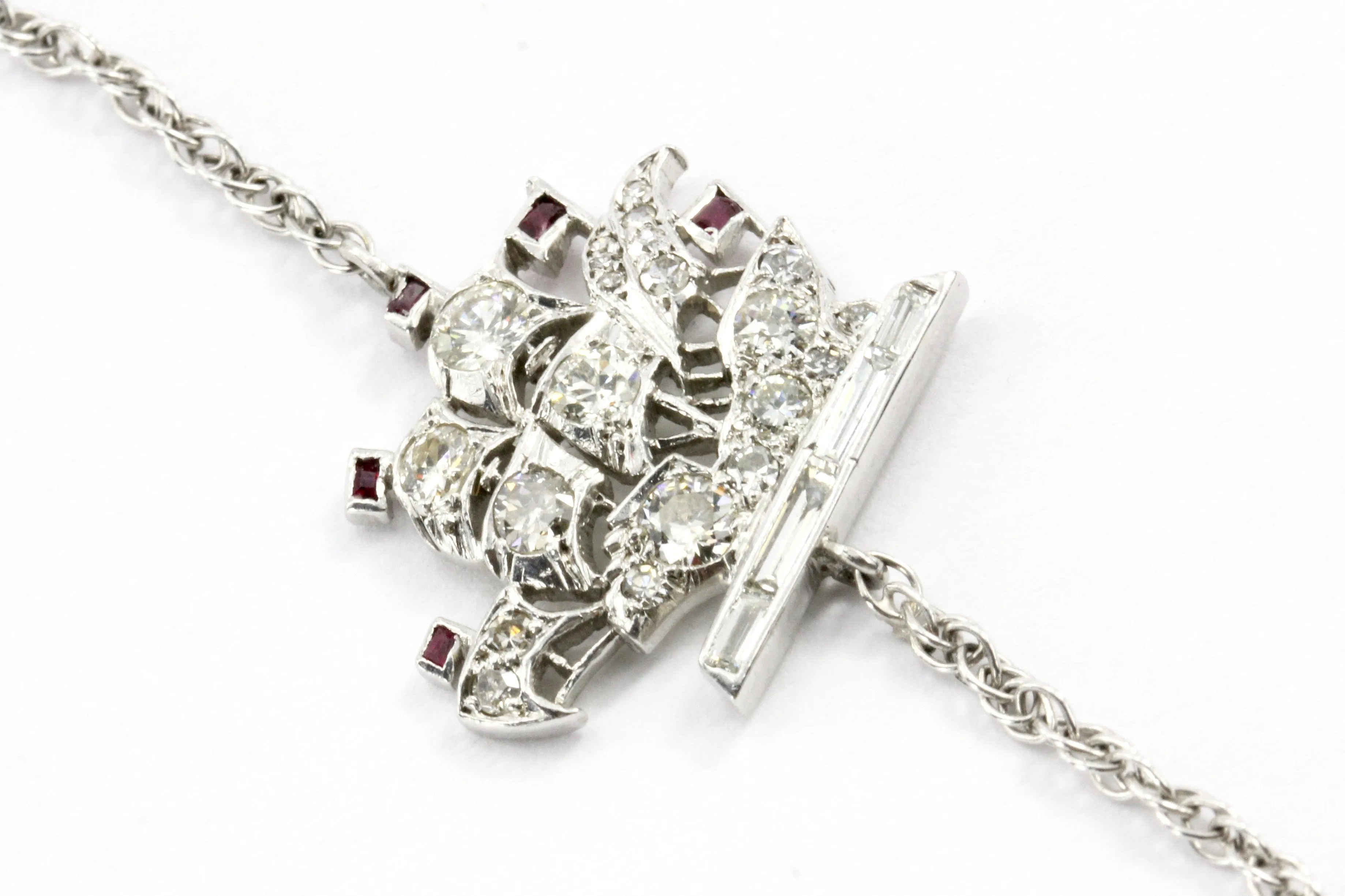 Art Deco White Gold & Platinum Diamond & Ruby Station Necklace c.1920's