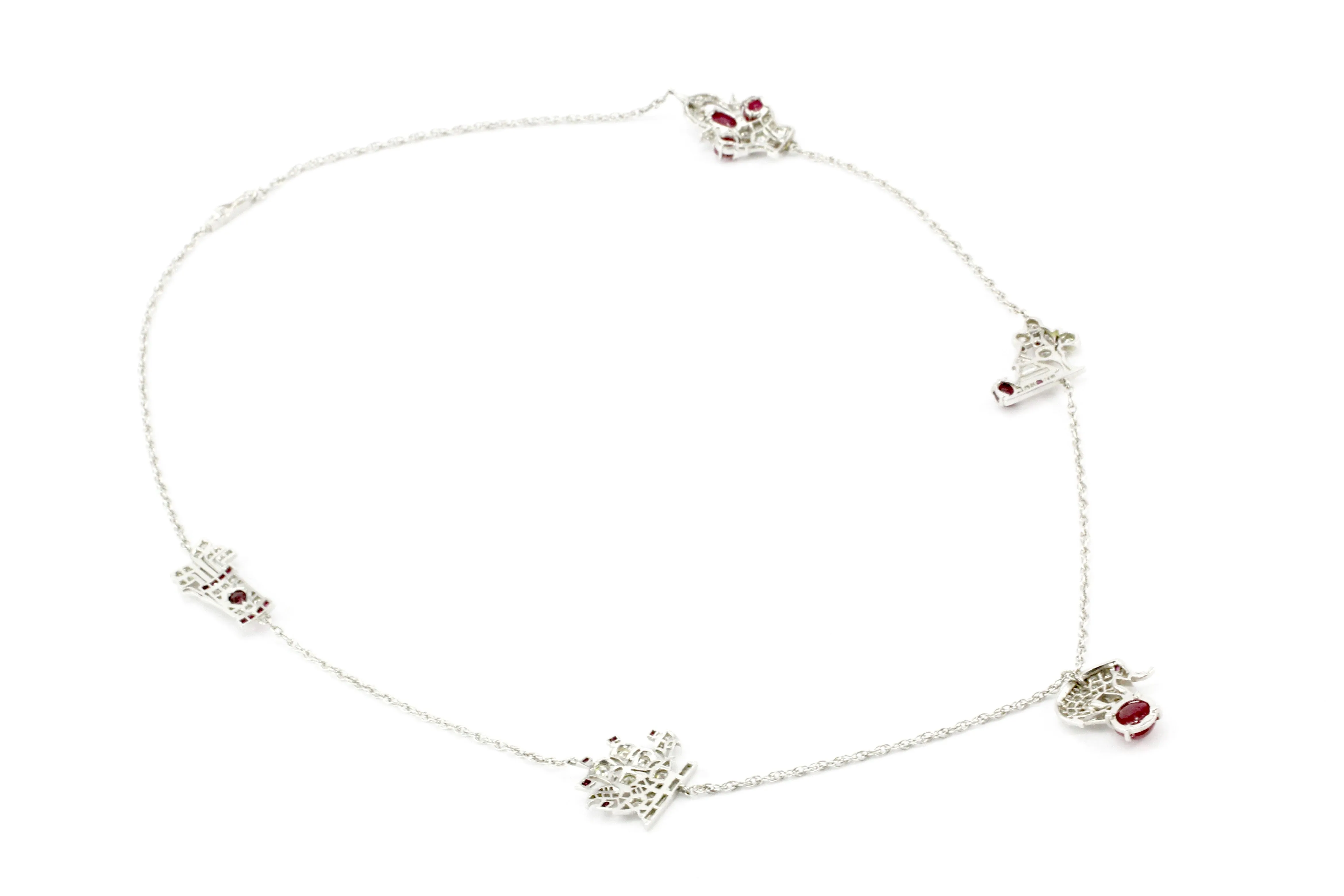 Art Deco White Gold & Platinum Diamond & Ruby Station Necklace c.1920's
