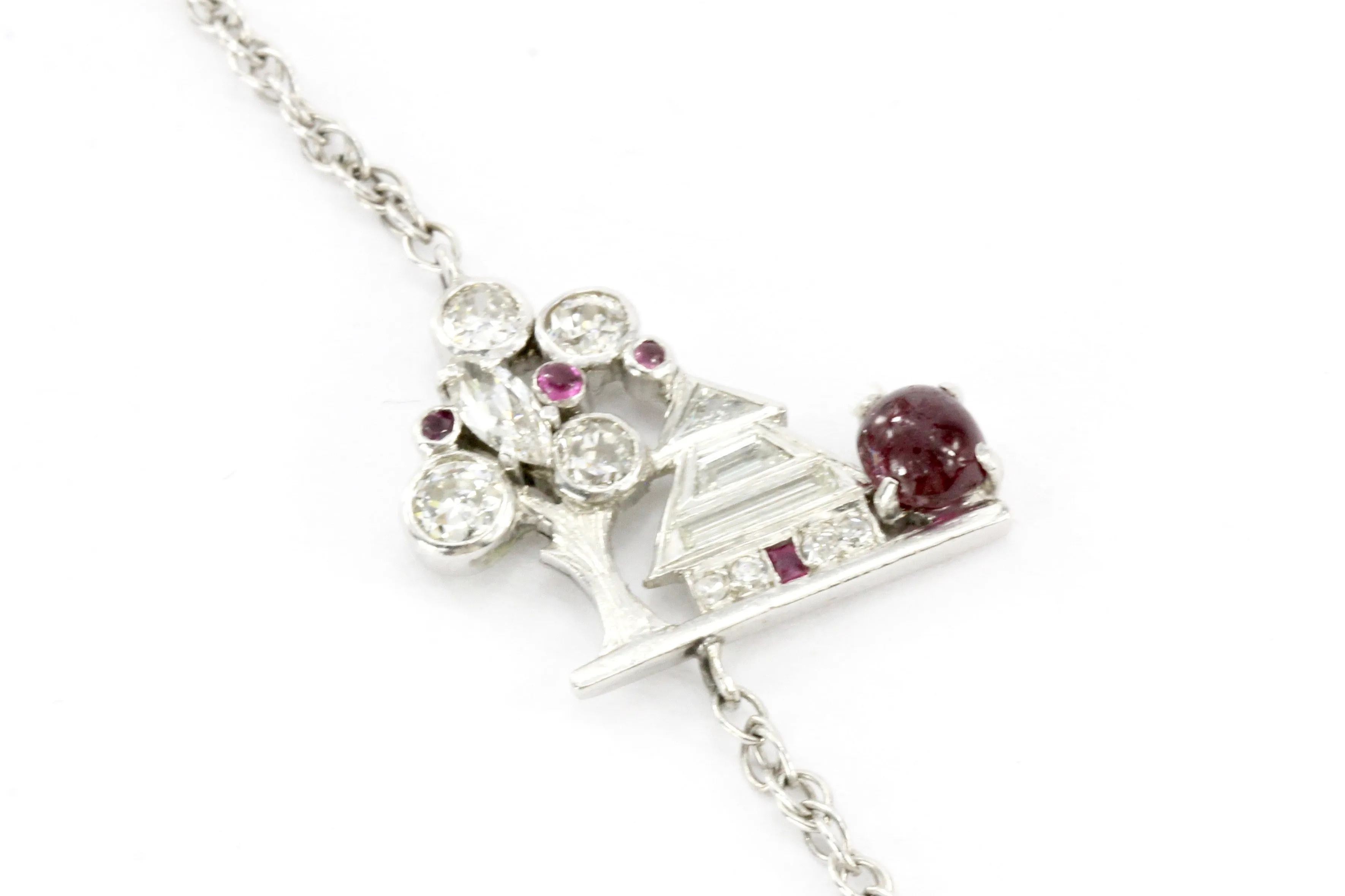 Art Deco White Gold & Platinum Diamond & Ruby Station Necklace c.1920's