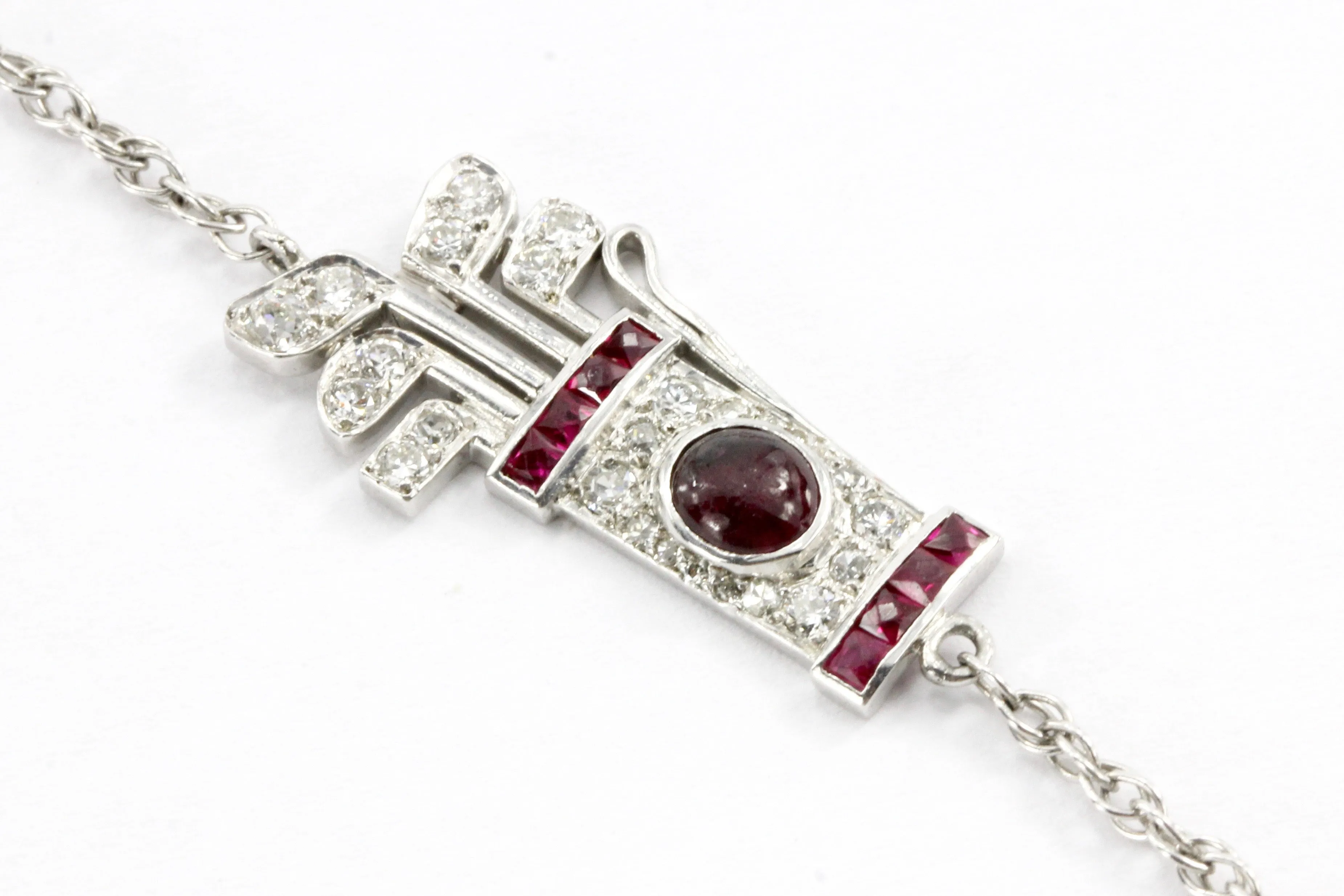 Art Deco White Gold & Platinum Diamond & Ruby Station Necklace c.1920's