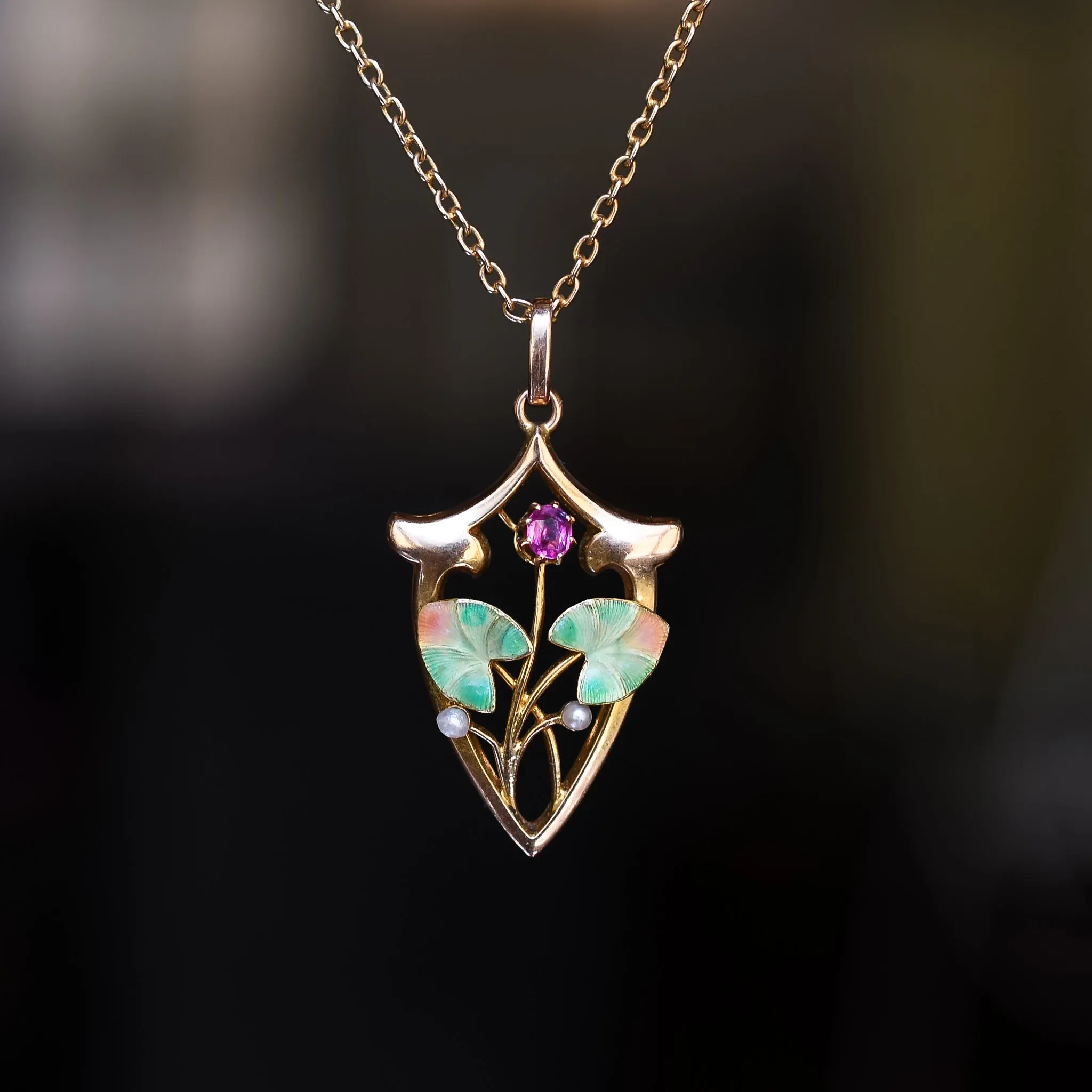 Art Nouveau Ruby & Pearl Pendant