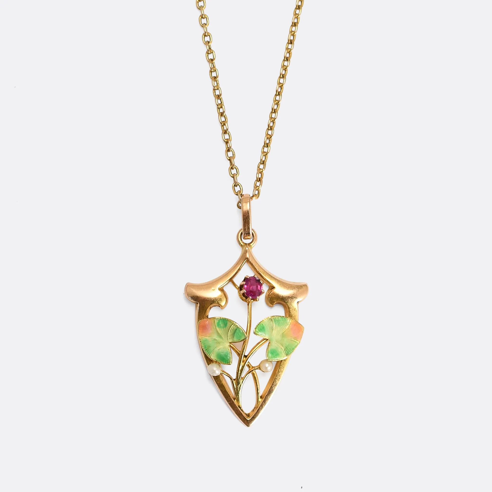 Art Nouveau Ruby & Pearl Pendant