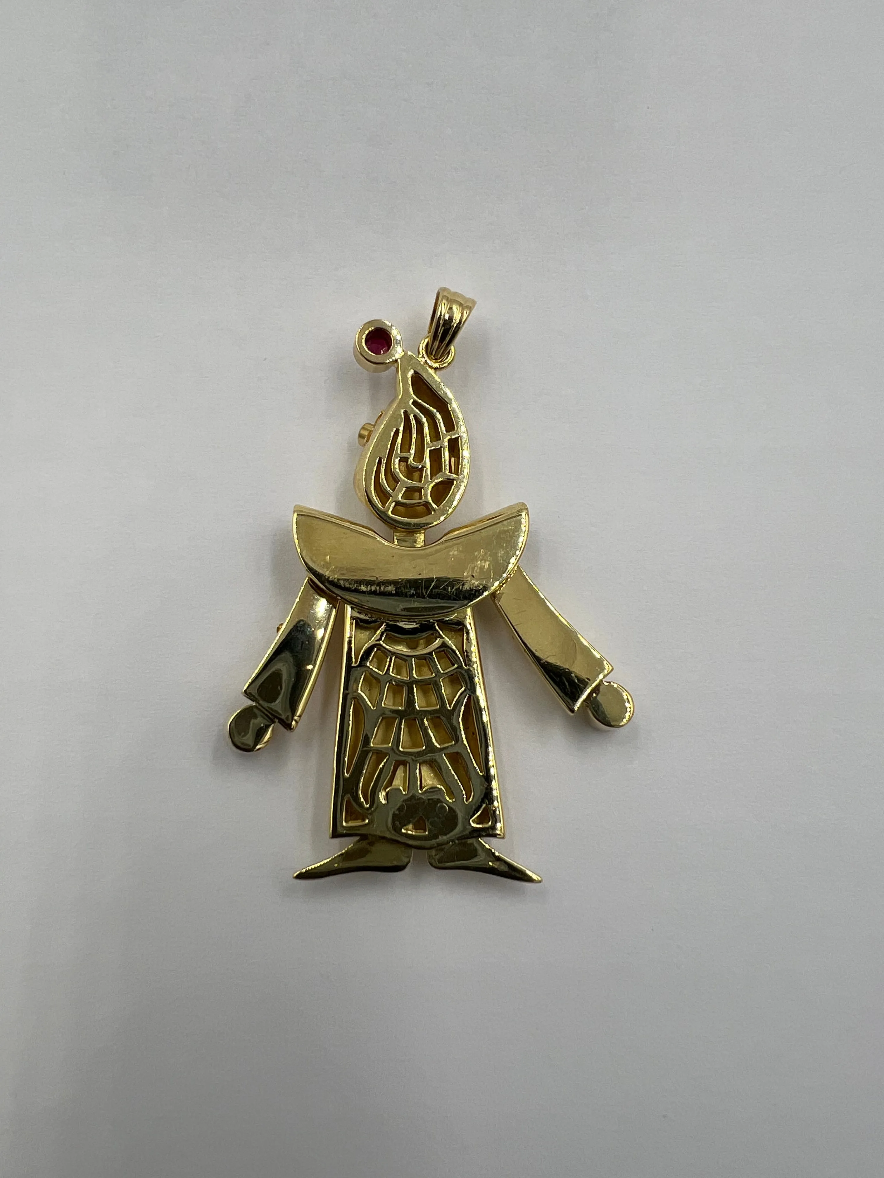 Articulated Diamond Ruby Sapphire Yellow Gold Clown Pendant