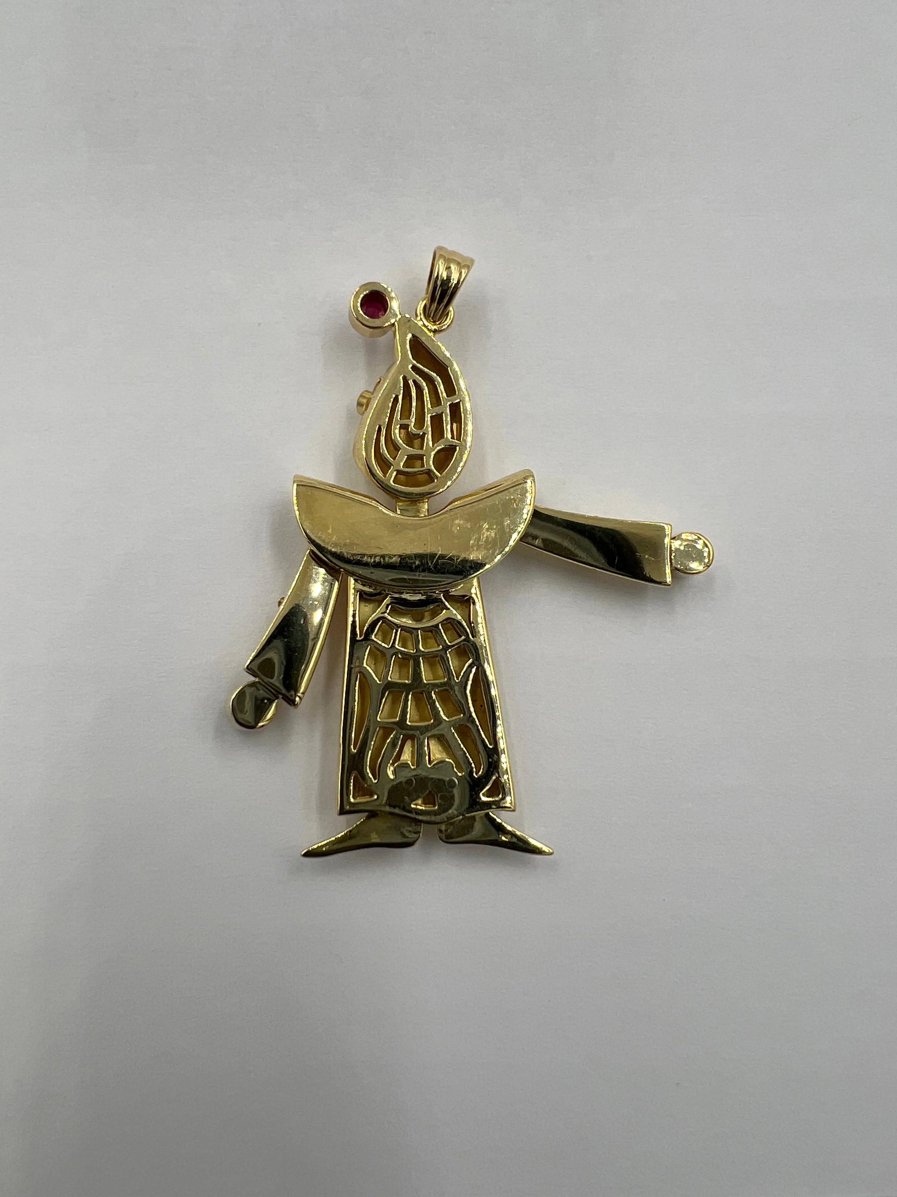 Articulated Diamond Ruby Sapphire Yellow Gold Clown Pendant