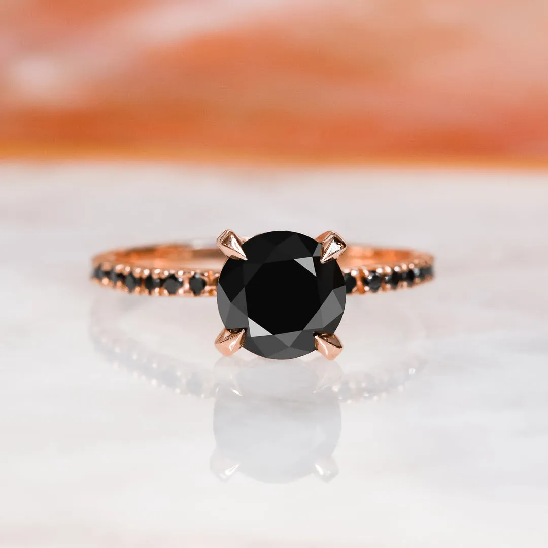 Baixa   Unique  Natural Black Diamond Round Engagement Ring