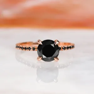 Baixa   Unique  Natural Black Diamond Round Engagement Ring