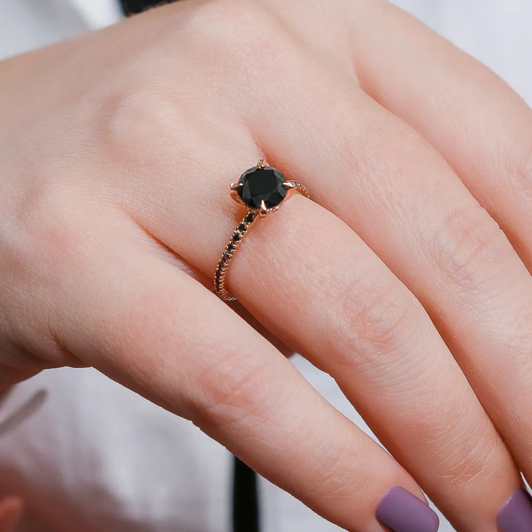 Baixa   Unique  Natural Black Diamond Round Engagement Ring
