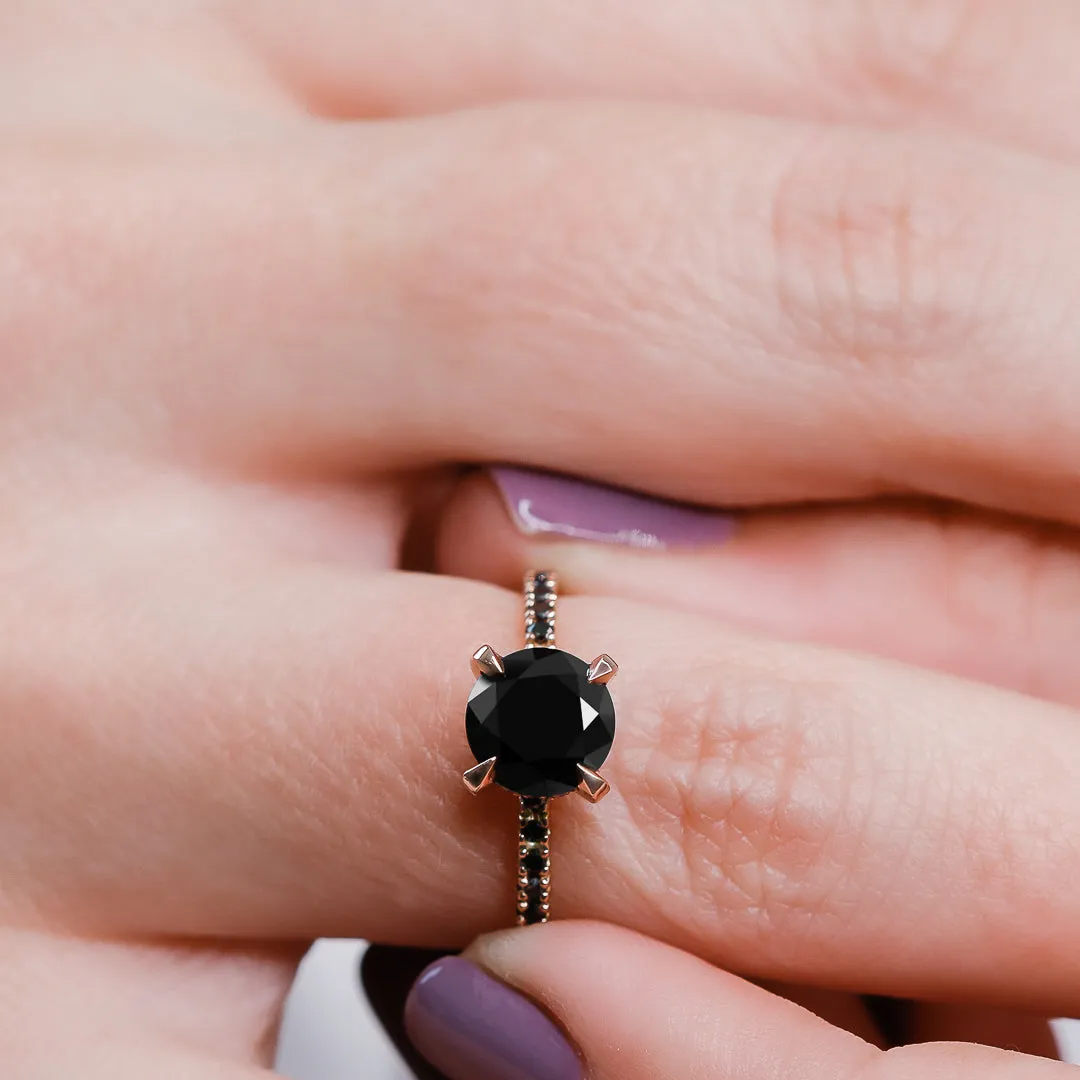 Baixa   Unique  Natural Black Diamond Round Engagement Ring