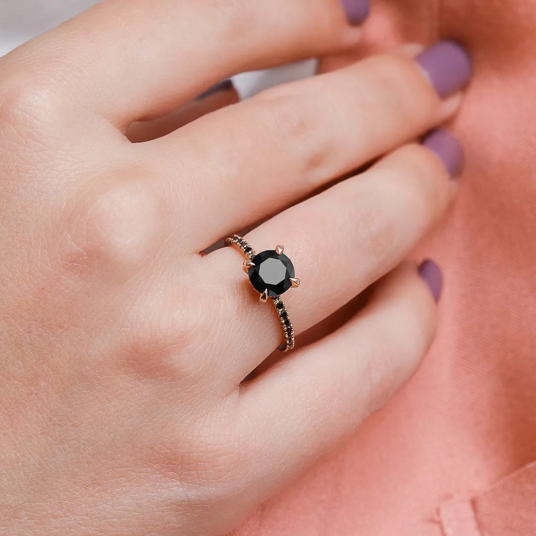 Baixa   Unique  Natural Black Diamond Round Engagement Ring