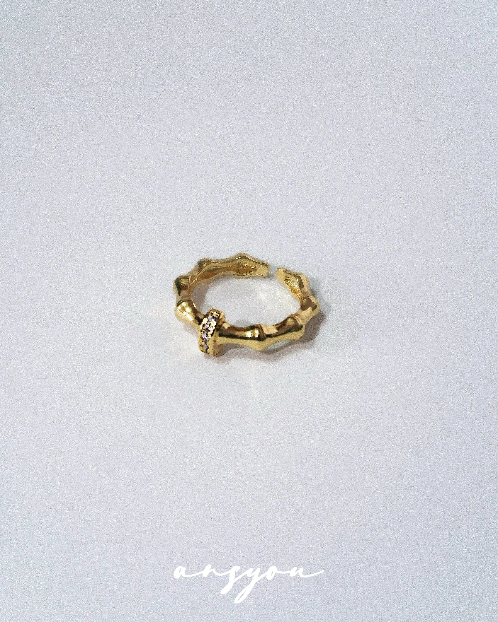 Bamboo Diamond Hoop Ring