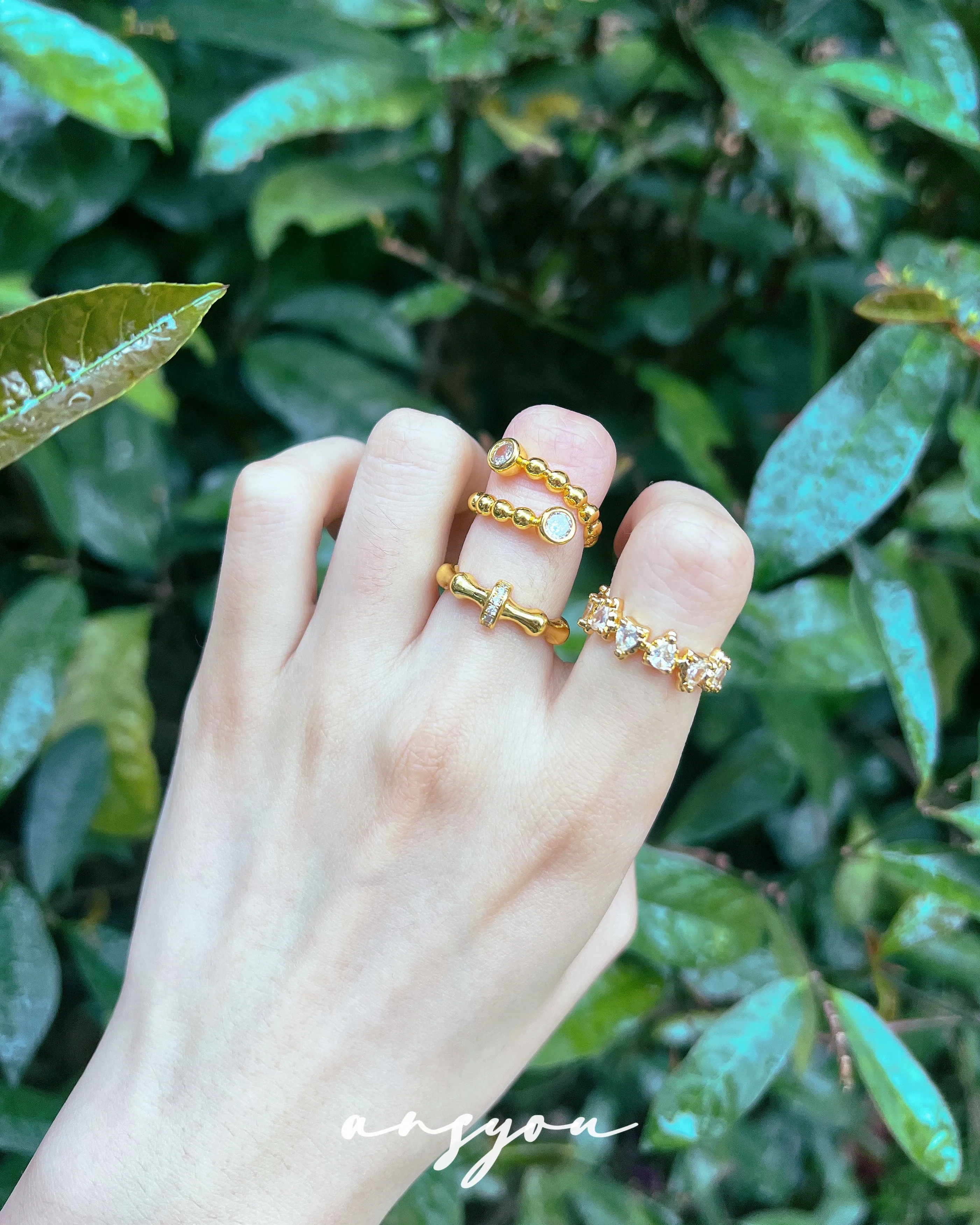 Bamboo Diamond Hoop Ring