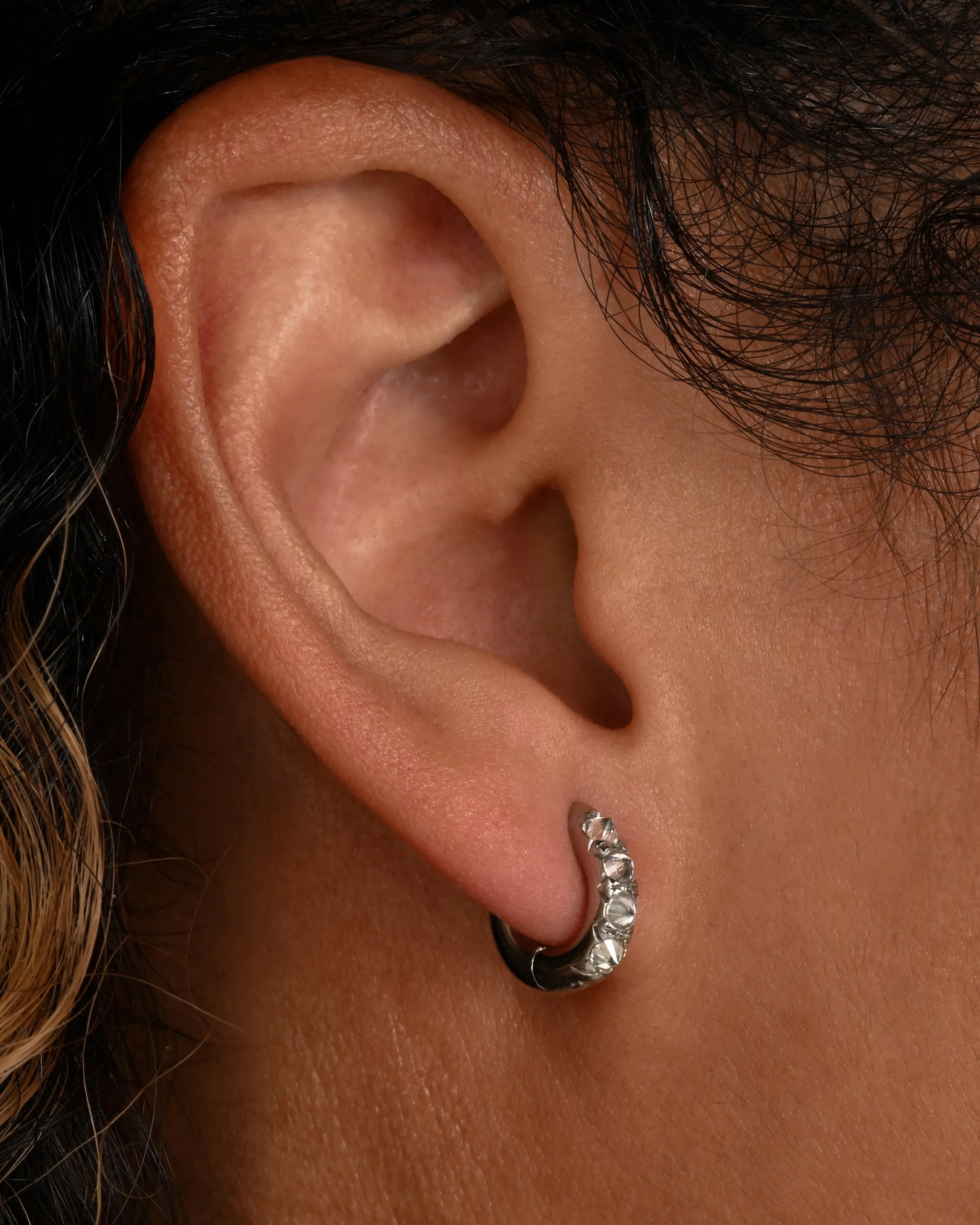 Barbed Diamond Huggie Hoop Earrings