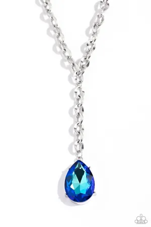 Benevolent Bling - Blue - Oversized UV Teardrop Gem Paparazzi Short Necklace