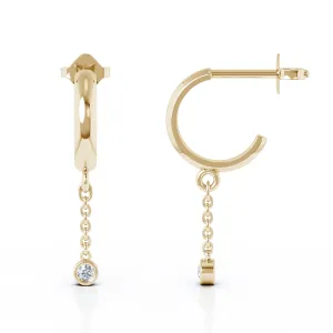 Bezel Set 0.20Ct Diamond Huggie Chain Earrings in 14K Gold