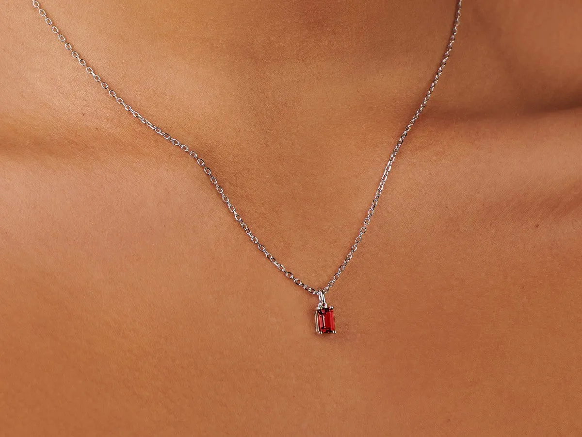 Birthstone Silver Necklace - July