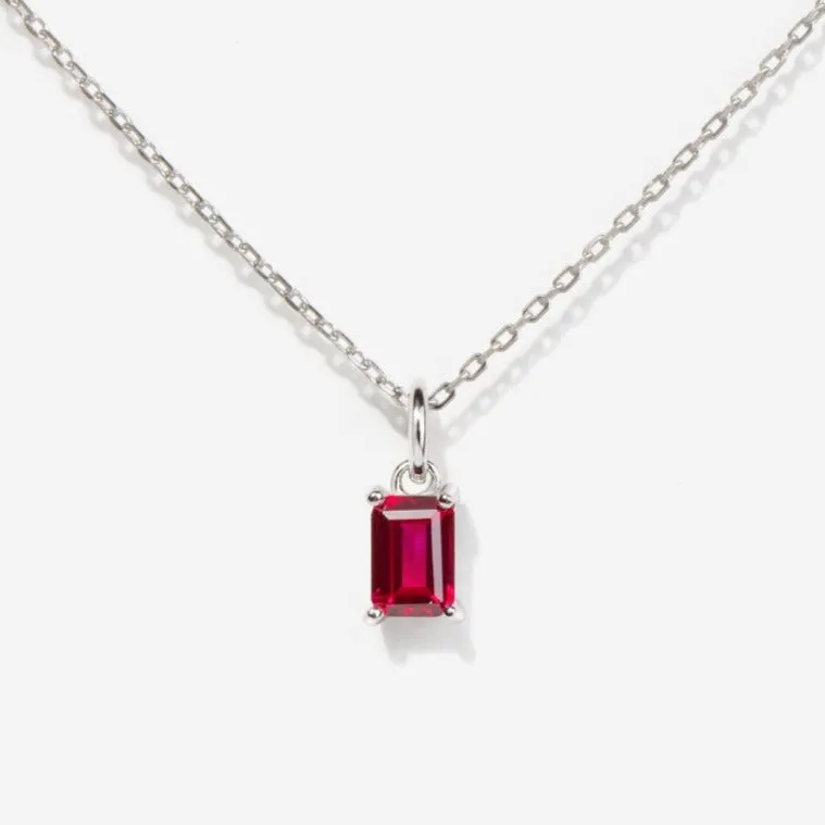 Birthstone Silver Necklace - July