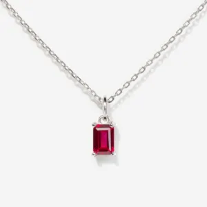 Birthstone Silver Necklace - July