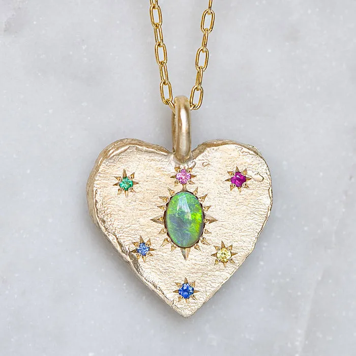 Black Opal Big Heart Necklace in 9ct Yellow Gold (In Stock)