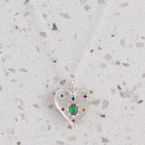 Black Opal Big Heart Necklace In Silver (In Stock)