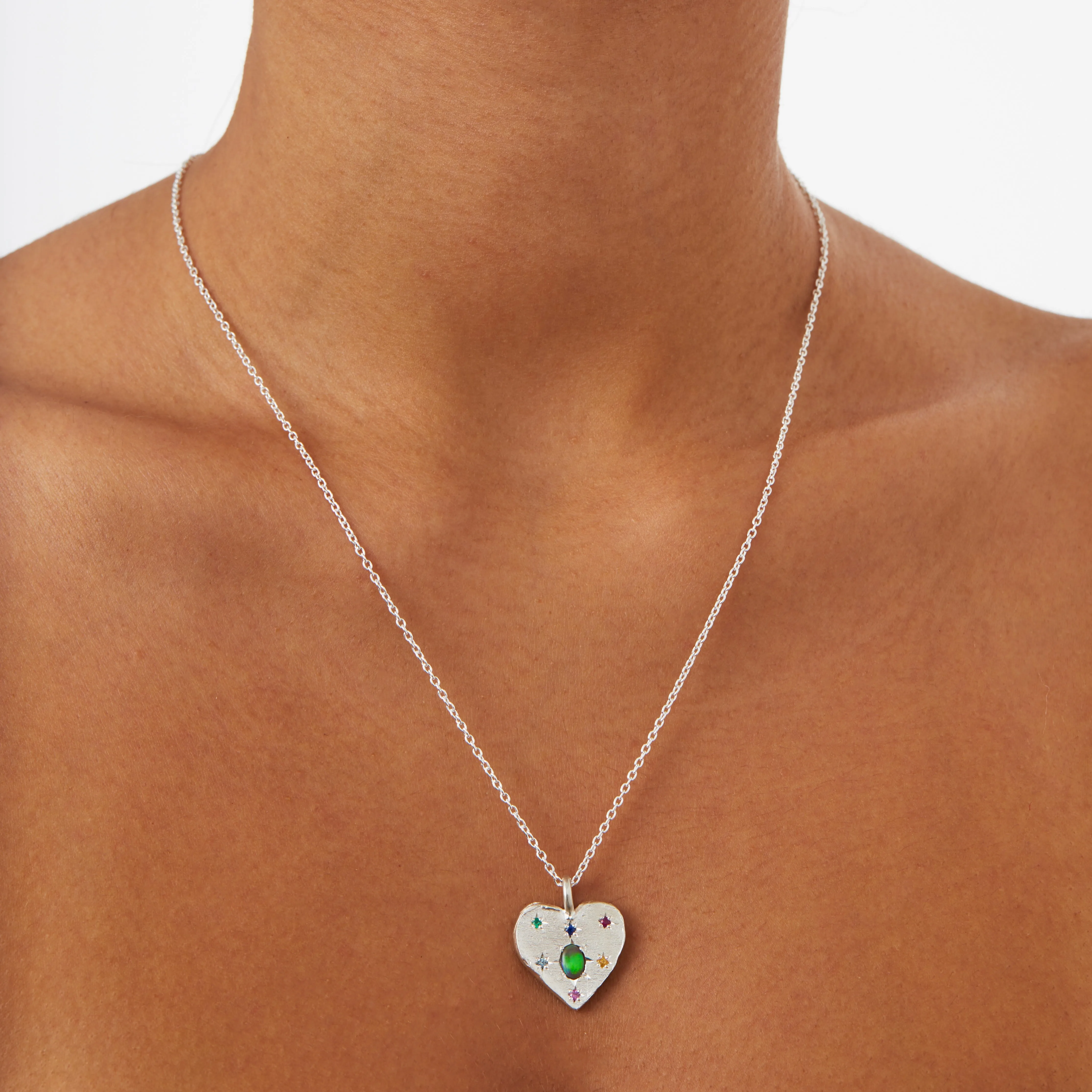 Black Opal Big Heart Necklace In Silver (In Stock)