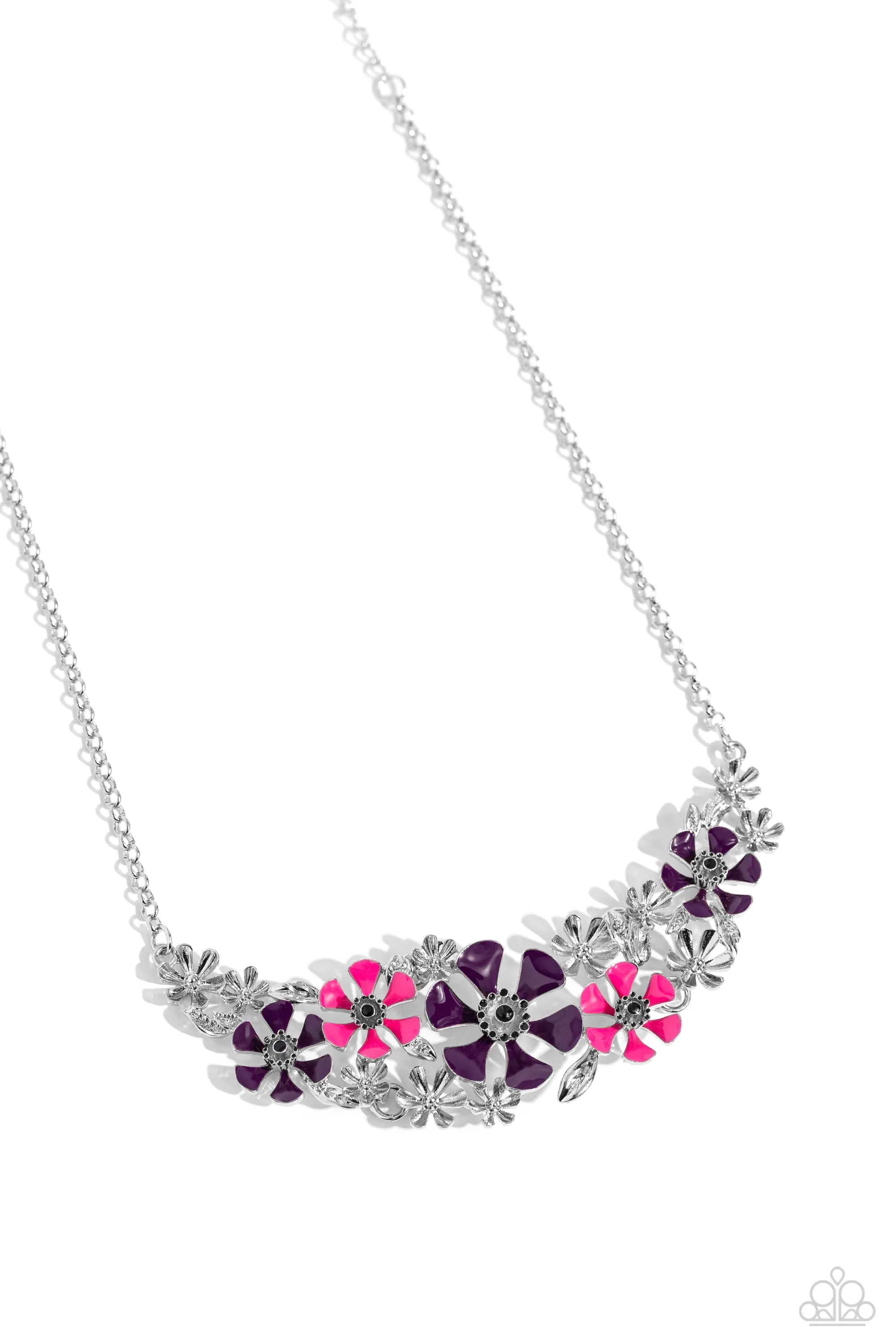 Blooming Practice - Purple - and Pink Flower Paparazzi Short Necklace