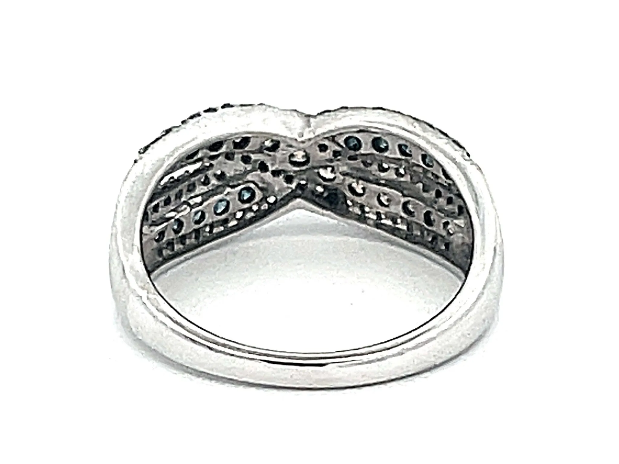 Blue, Chocolate and White Diamond Band Ring in 14k White Gold