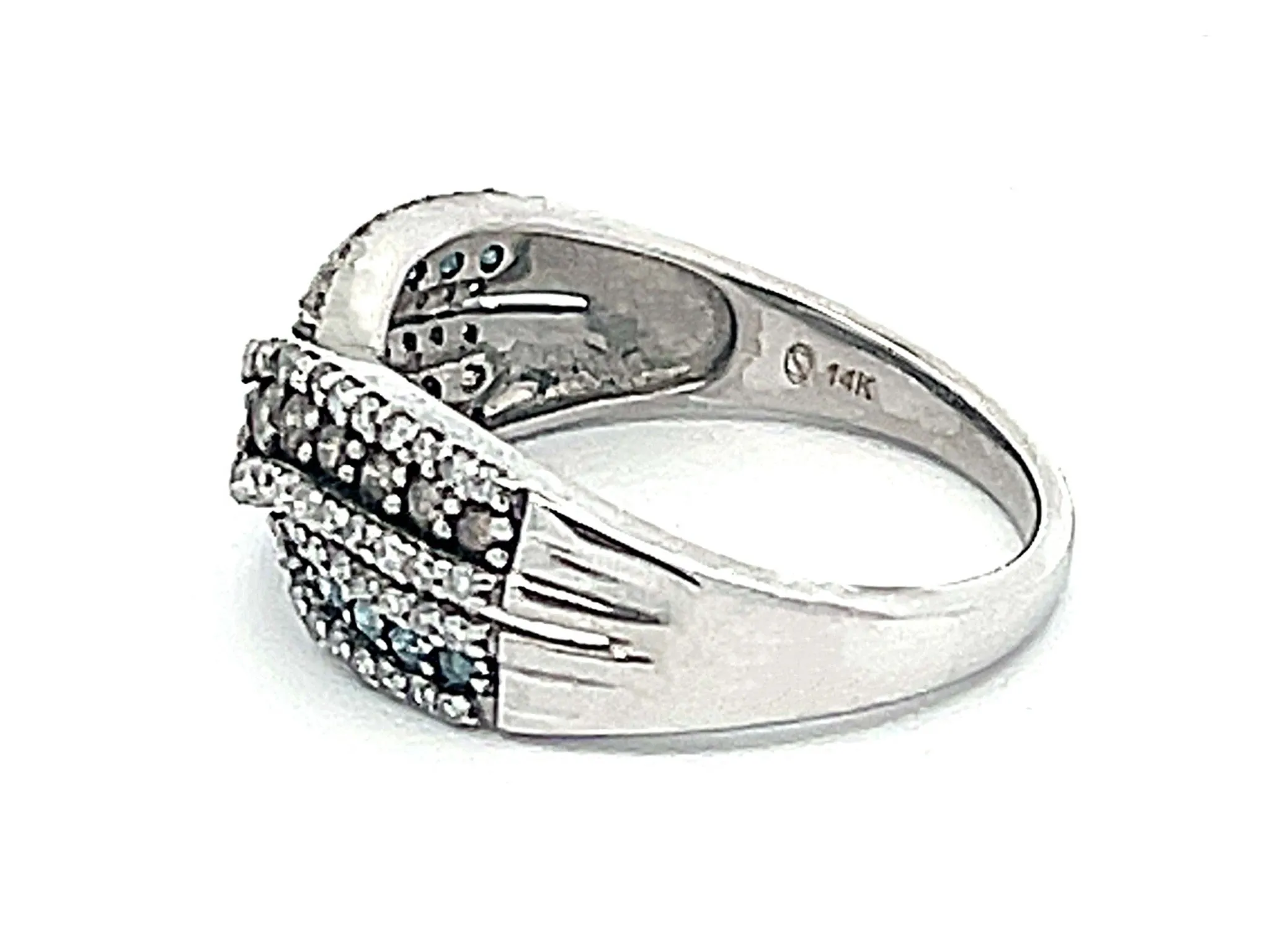 Blue, Chocolate and White Diamond Band Ring in 14k White Gold