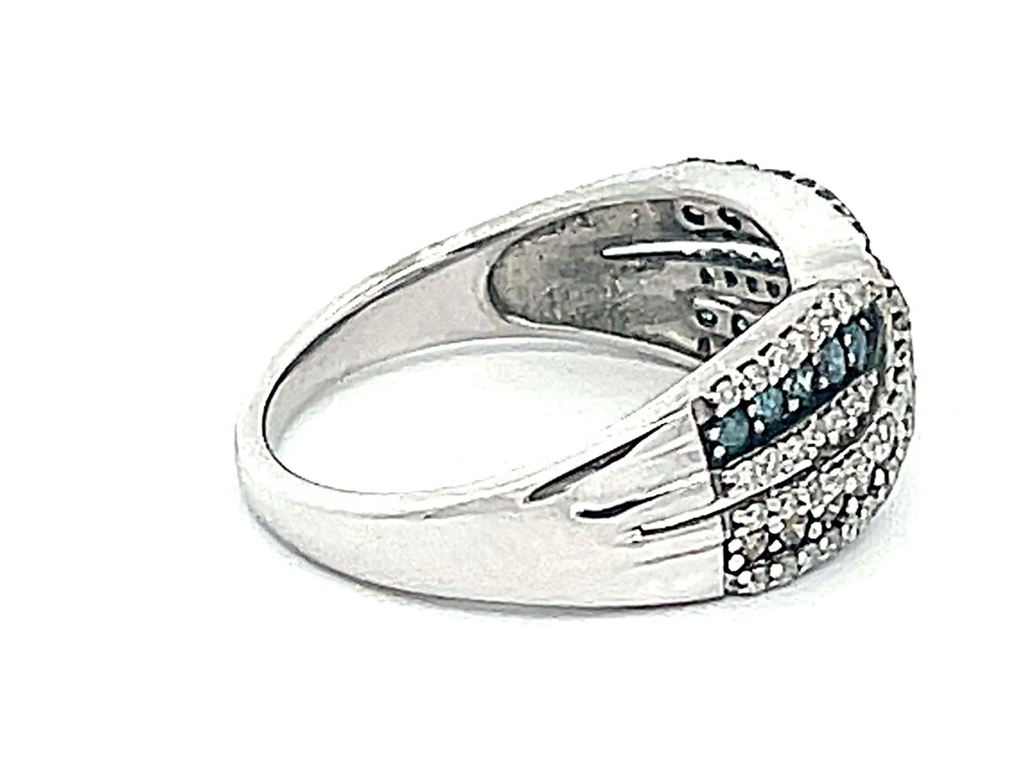 Blue, Chocolate and White Diamond Band Ring in 14k White Gold