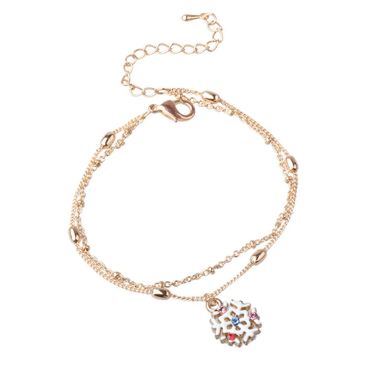 Blue Cubic Zirconia & Enamel 18K Gold-Plated Snowflake Layered Bracelet