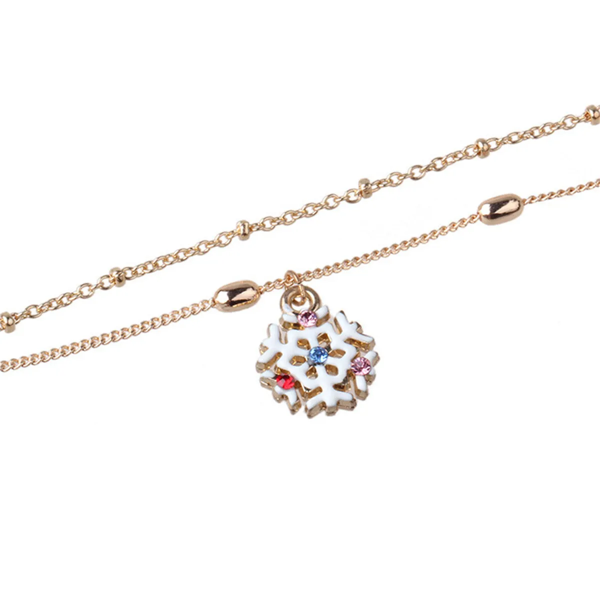 Blue Cubic Zirconia & Enamel 18K Gold-Plated Snowflake Layered Bracelet
