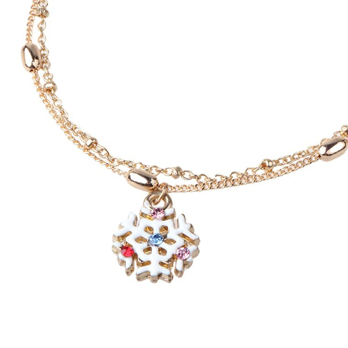 Blue Cubic Zirconia & Enamel 18K Gold-Plated Snowflake Layered Bracelet