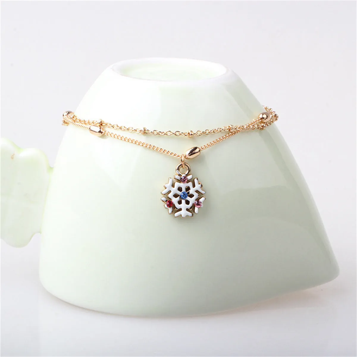 Blue Cubic Zirconia & Enamel 18K Gold-Plated Snowflake Layered Bracelet