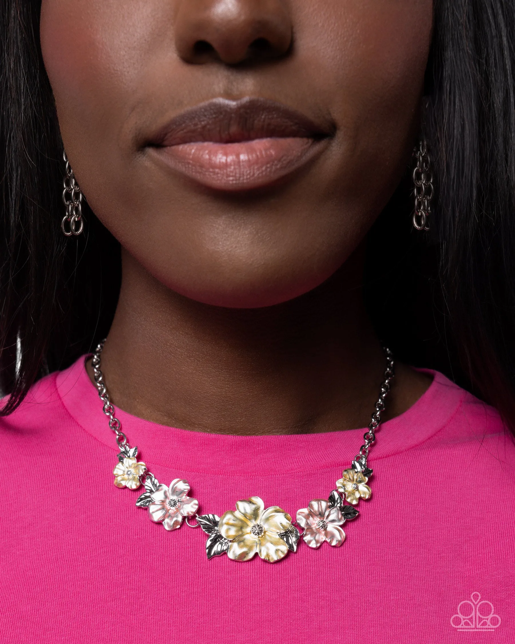 Bouquet Brilliance - Yellow - and Pink Painted Flower Paparazzi Short Necklace