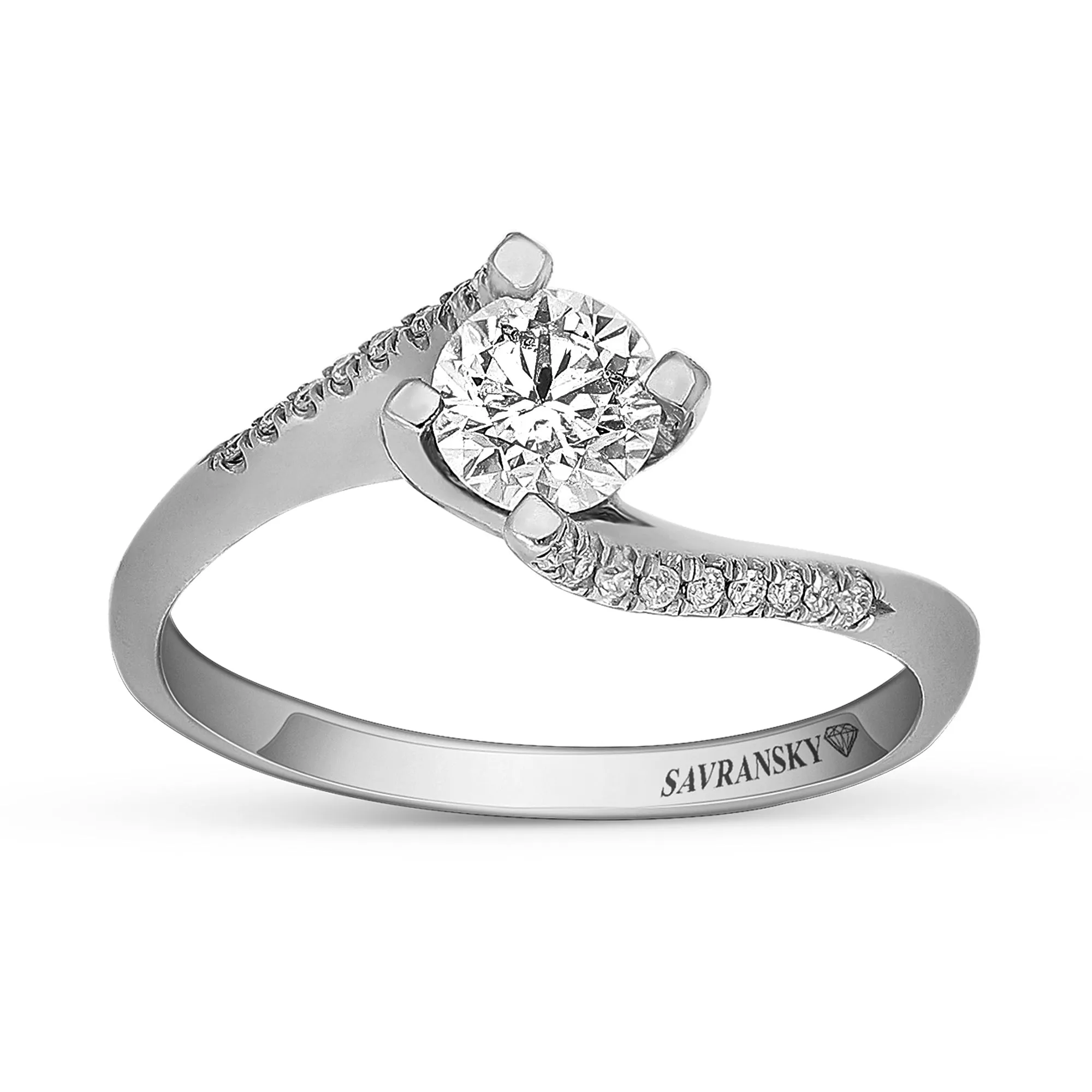 Brilliant Cut Round Diamond Solitaire Bypass Set Engagement ring