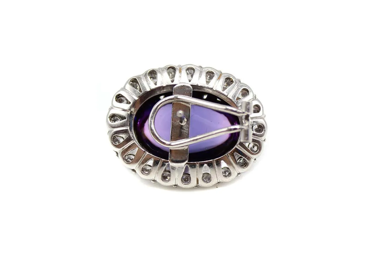 Cabochon Amethyst Platinum Diamond Earrings