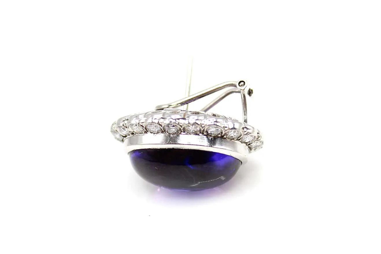 Cabochon Amethyst Platinum Diamond Earrings