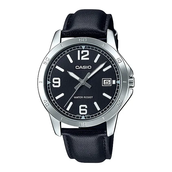 Casio Black Leather Strap Black Dial Quartz Watch for Gents - MTP-V004L-1BUDF