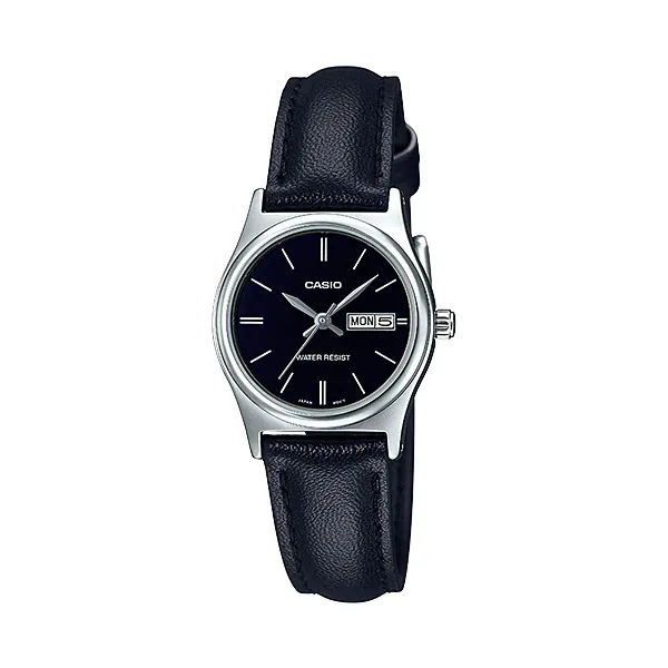 Casio Black Leather Strap Black Dial Quartz Watch for Ladies - LTP-V006L-1B2UDF