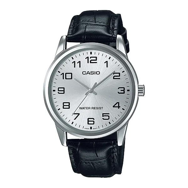 Casio Black Leather Strap Silver Dial Quartz Watch for Gents - MTP-V001L-7BUDF